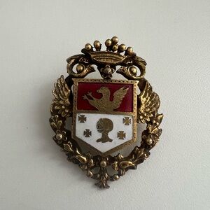 Vintage Coro Brooch Coat of Arms Elegant Gold and Red Crest